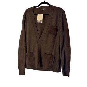 Ports 1961 NWT Brown Wool-Cashmere Blend Cardigan with Suede